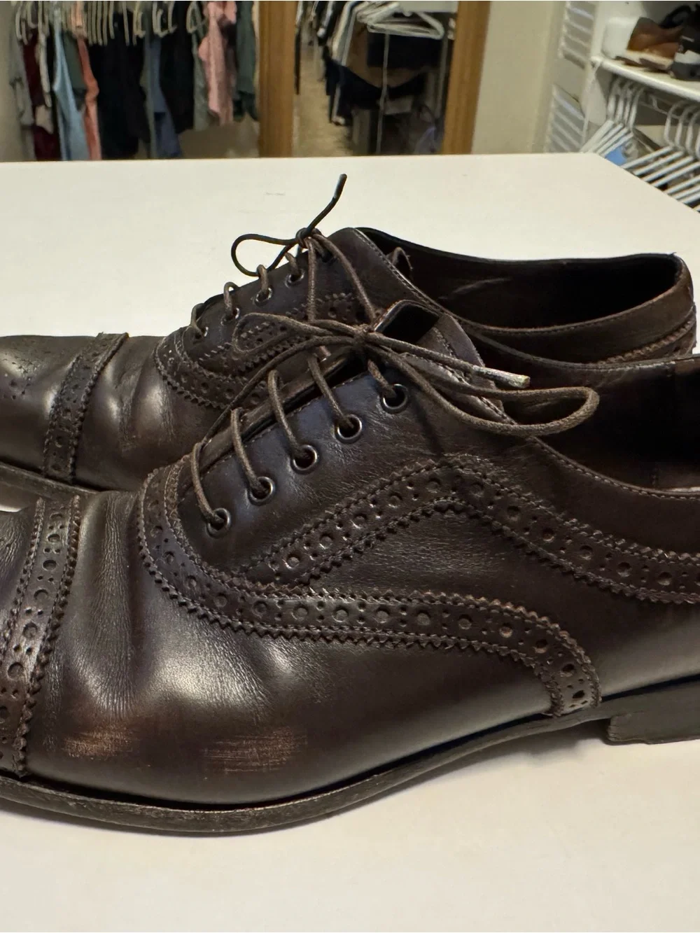 Salvatore Ferragamo Dark Brown Brogue Cap-Toe Oxfords